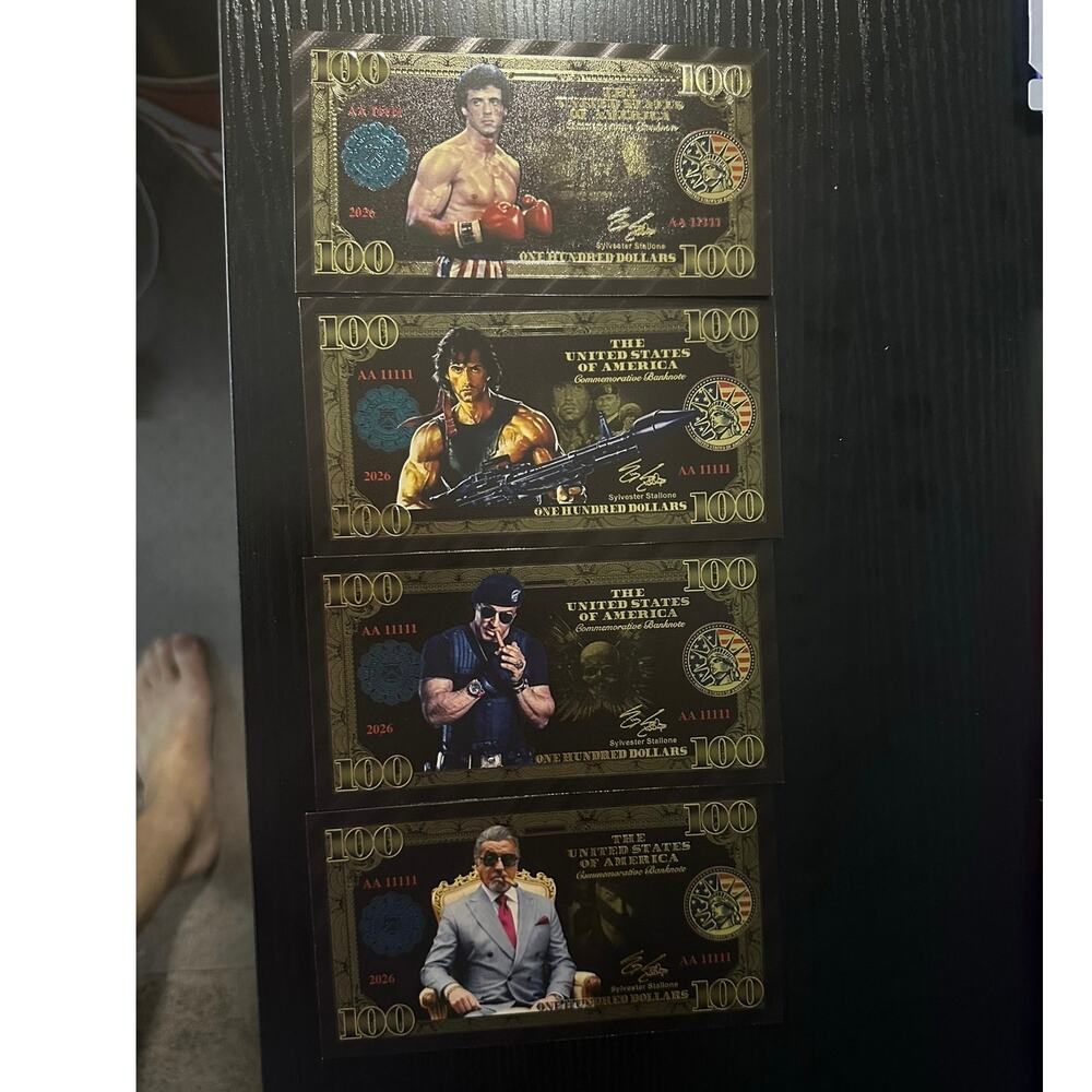 Sylvester Stallone Rocky Rambo 4 Piece Gold Foil Novelty Note Set